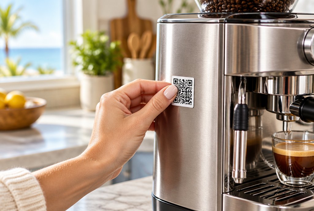 Host placing a Smack Tag on a cappuccino maker